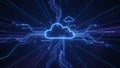 Futuristic Cloud Computing with Neon Circuit Design on Dark Background Royalty Free Stock Photo